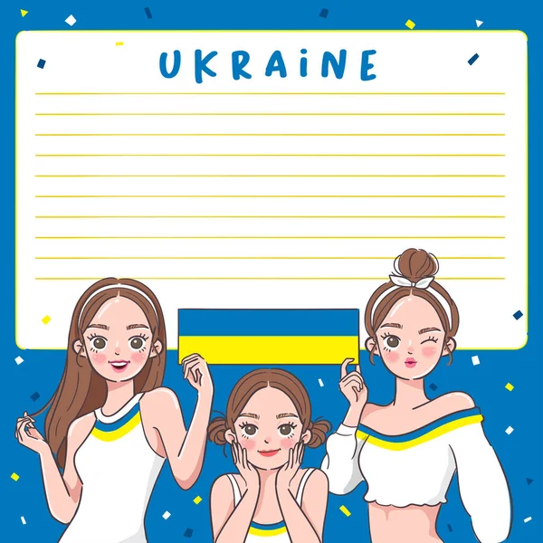 Notebook Template Pretty Girls Holding National Flag Vector Illustration — стоковий вектор