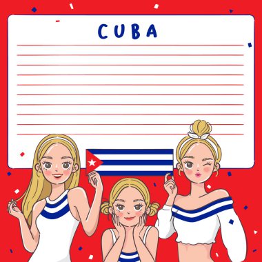Ulusal bayrak taşıyan Güzel Kızlarla Not Defteri Şablonu: Vektör İllüzyonu