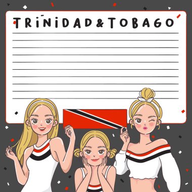 Ulusal bayrak taşıyan Güzel Kızlarla Not Defteri Şablonu: Vektör İllüzyonu