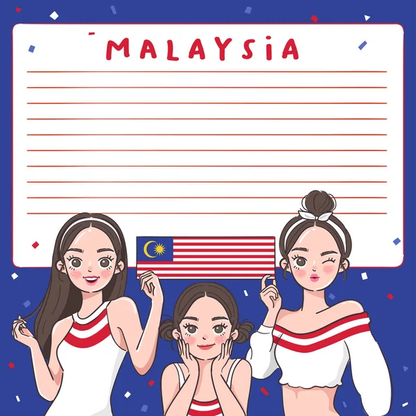 Notebook Template Pretty Girls Holding National Flag Vector Illustration — Stock Vector