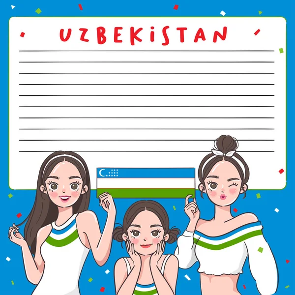 Plantilla Cuaderno Con Chicas Bonitas Con Bandera Nacional Vector Illustration — Archivo Imágenes Vectoriales