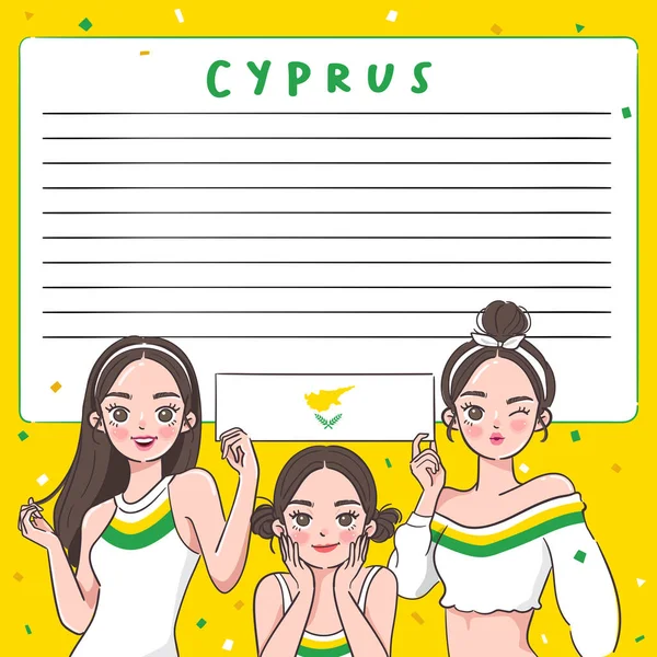 Plantilla Cuaderno Con Chicas Bonitas Con Bandera Nacional Vector Illustration — Vector de stock