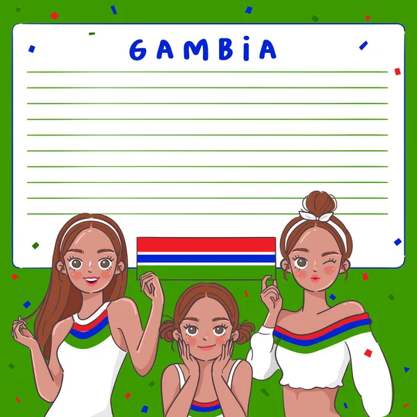 Notebook Template Pretty Girls Holding National Flag Vector Illustration — стоковий вектор