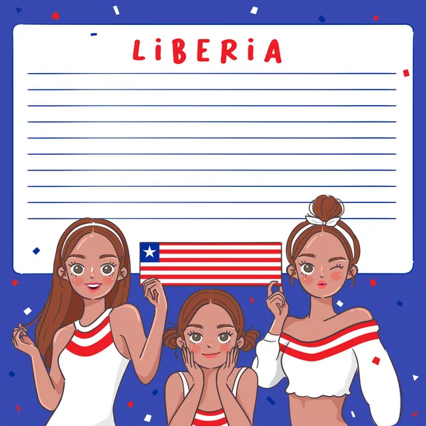 Modelo Caderno Com Meninas Bonitas Segurando Bandeira Nacional Ilustração Vetorial — Vetor de Stock