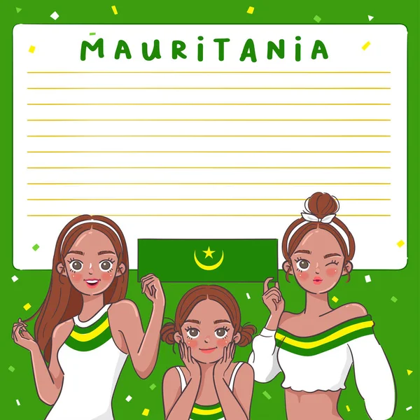 Szablon Notebooka Pięknymi Dziewczynami Trzymającymi Flagę Narodową Ilustracja Wektora — Wektor stockowy