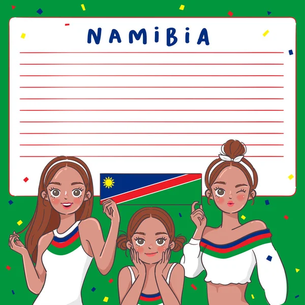 Modelo Caderno Com Meninas Bonitas Segurando Bandeira Nacional Ilustração Vetorial —  Vetores de Stock