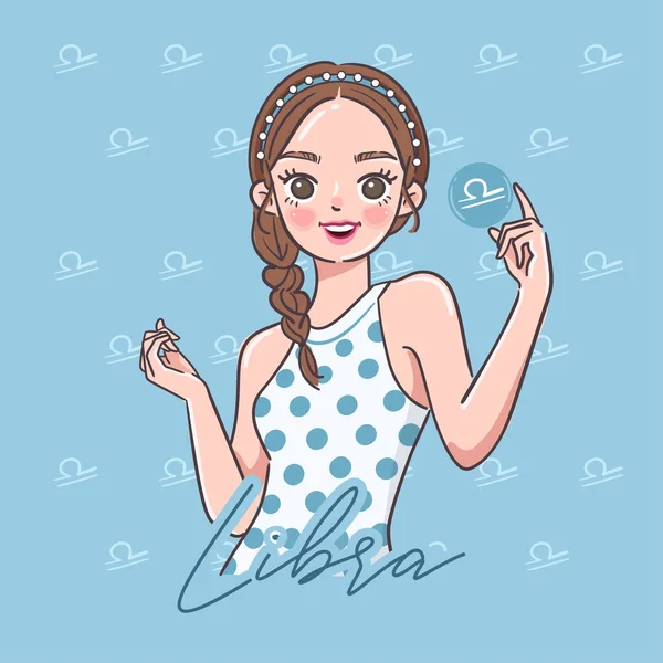 Muchacha Bonita Con Signo Horóscopo Sobre Fondo Pastel Vector Illustration — Archivo Imágenes Vectoriales