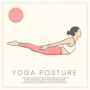 Pastel kıyafetle yoga yapan sağlıklı bir genç kadının el çizimiyle çizilmiş afiş tasarımı: Vektör İllüstrasyonu