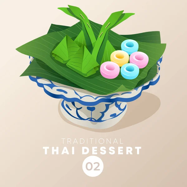 Thailändisches Dessert Traditioneller Thailändischer Keramik Vector Illustration — Stockvektor