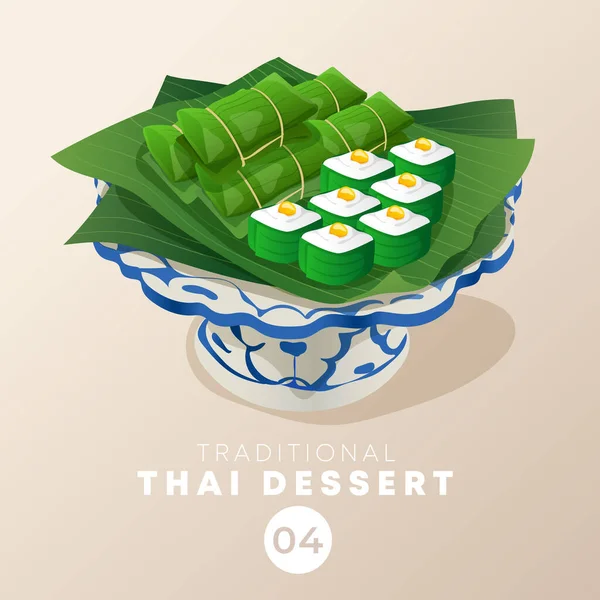 Dessert Thaïlandais Céramique Traditionnelle Thaïlandaise Illustration Vectorielle — Image vectorielle