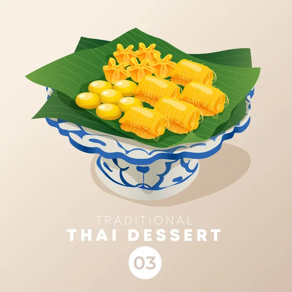 Dessert Tailandese Nella Ceramica Tradizionale Tailandese Illustrazione Vettoriale — Vettoriale Stock