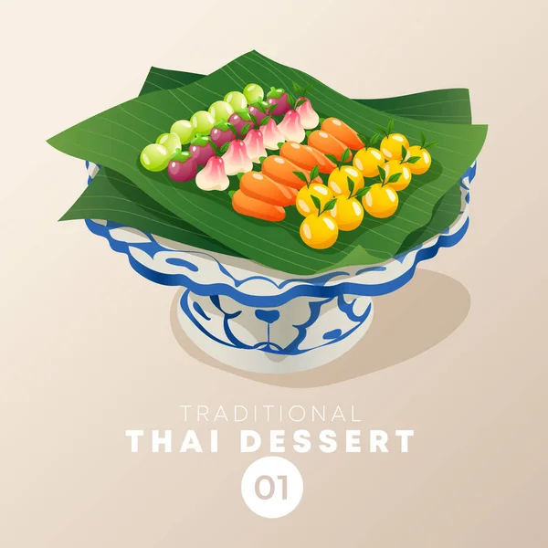 Thailändsk Dessert Traditionell Thailändsk Keramik Vektor Illustration — Stock vektor