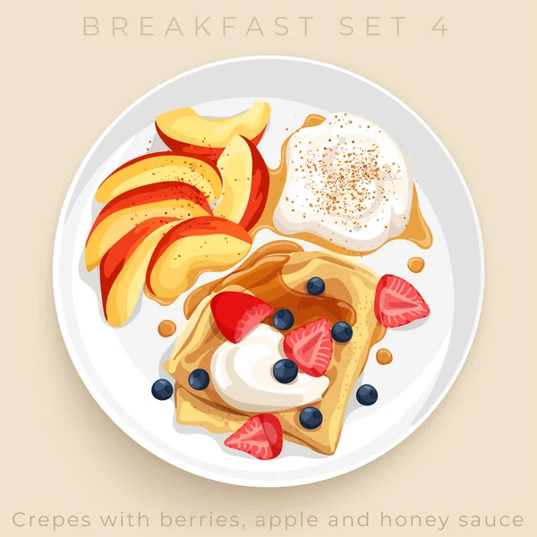 Ovanifrån Läckra Frukost Set Isolerad Beige Bakgrund Vektor Illustration — Stock vektor