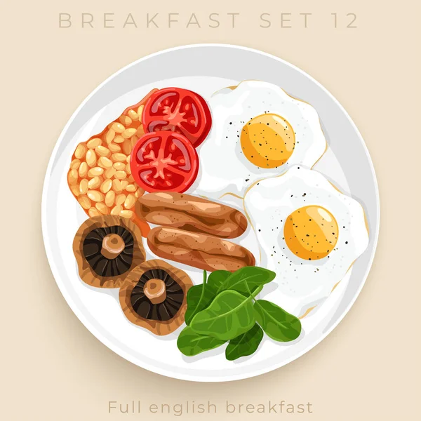 Top View Delicious Breakfast Set Isolated Beige Background Διάνυσμα Εικονογράφηση — Διανυσματικό Αρχείο