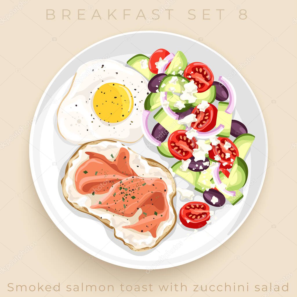Top view of delicious breakfast set isolated on beige background : Vector Illustration
