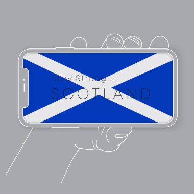 Ulusal bayrak ve cesaret verici mesajla el ele tutuşan akıllı telefon: Vektör İllüstrasyonu