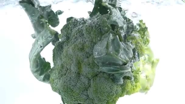 Brokkoli Fällt Ins Wasser — Stockvideo