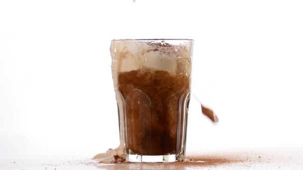 Ice Cubes Falling Cold Coffee — Video Stock