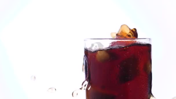 Ice Cube Fall Cola Drink — Stock video