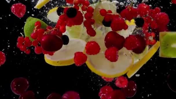 Fresh Fruits Falling Water — Stock Video