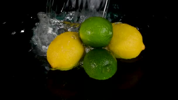 Limetten Und Zitrusfrüchte Wasserspritzer — Stockvideo