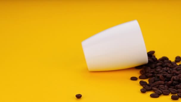 Tasty Coffee Cup Coffee Beans Background Close — Stock Video