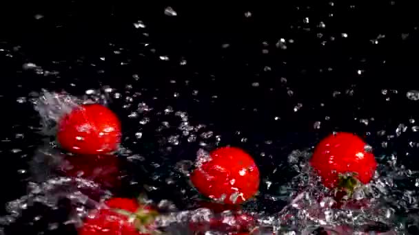 Tomaten Vallen Een Plons Water — Stockvideo