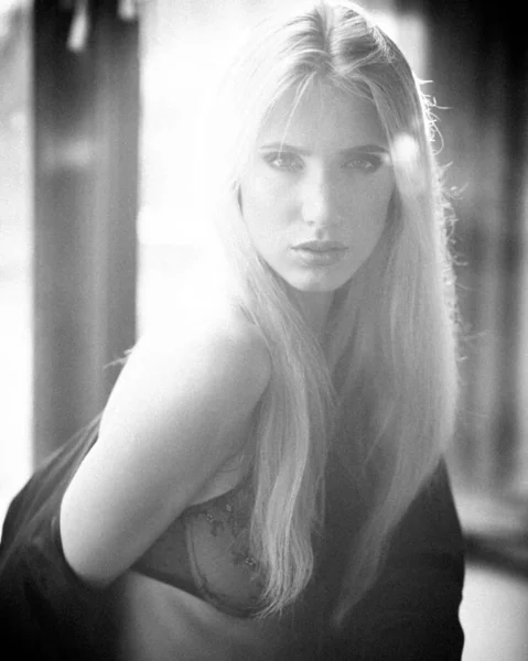 Fashion Lingerie Concept Beautiful Blond Lady Portrait Wearing Sexy Bra — Stock Photo, Image