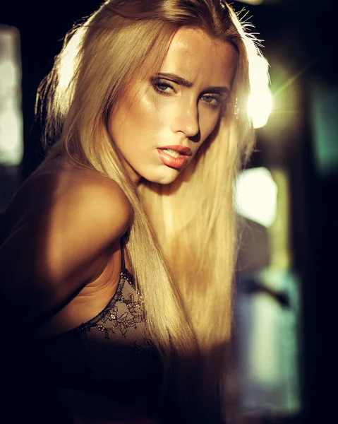 Moda Bielizna Koncepcja Piękne Blond Pani Portret Noszenie Seksowny Biustonosz — Zdjęcie stockowe