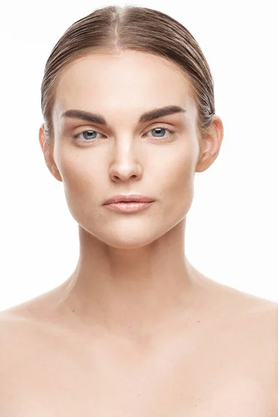 Conceito Beleza Natural Cuidados Com Pele Retrato Belo Modelo Feminino — Fotografia de Stock