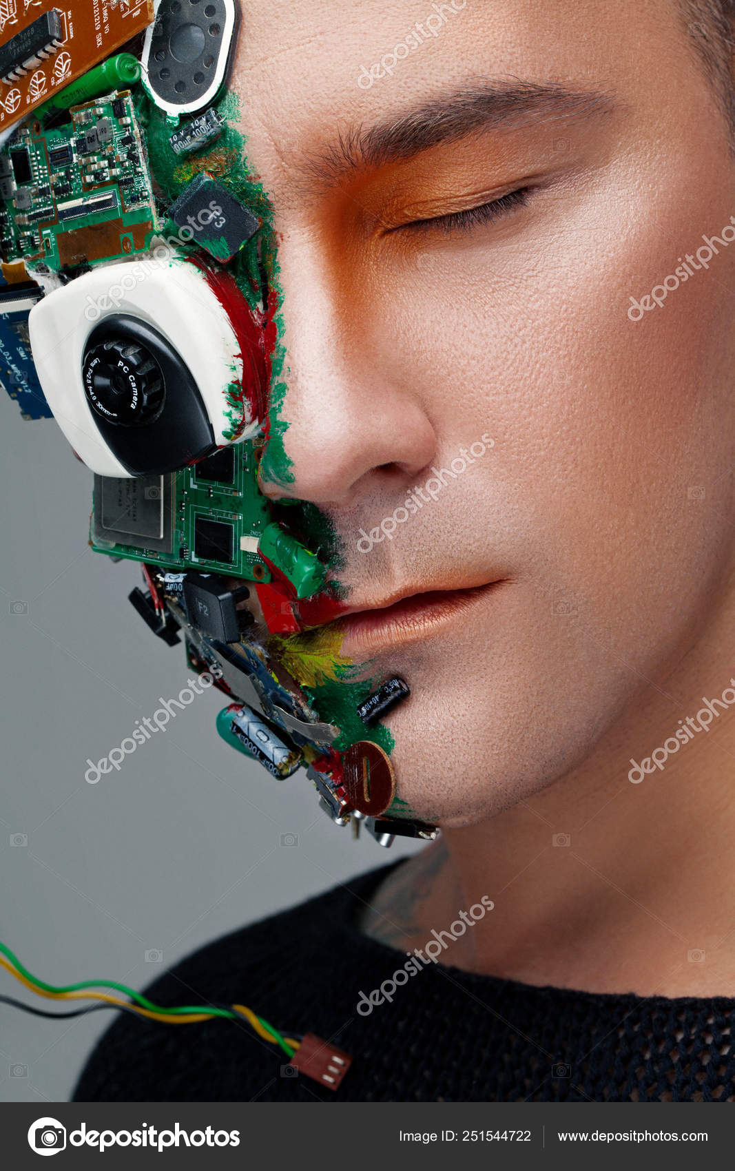 Studio Photo Man Cyborg Half Face Computer Elements Professional Make Stock Photo By C Dmitryniko