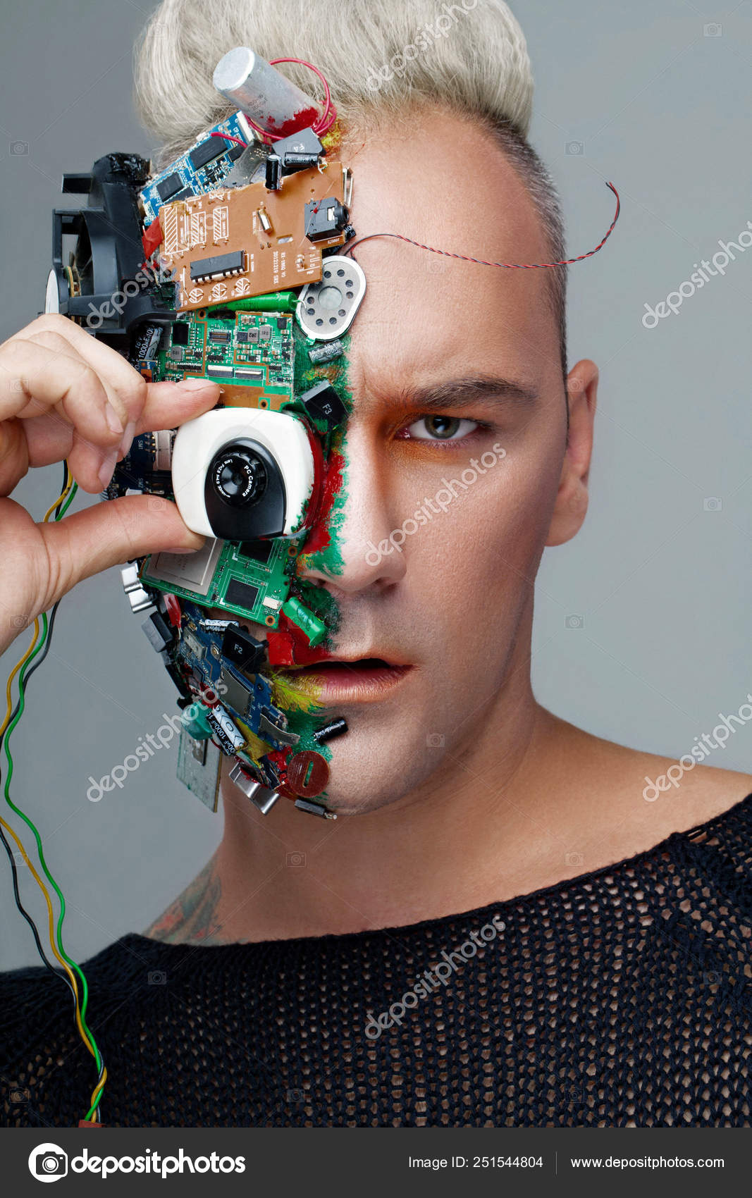 Studio Photo Man Cyborg Half Face Computer Elements Professional Make Stock Photo By C Dmitryniko
