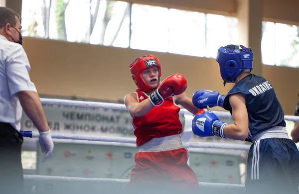 Oekraïense Bokskampioen Onder Topvrouwen Oekraïens Bokskampioenschap Onder Jonge Vrouwen Junioren — Stockfoto