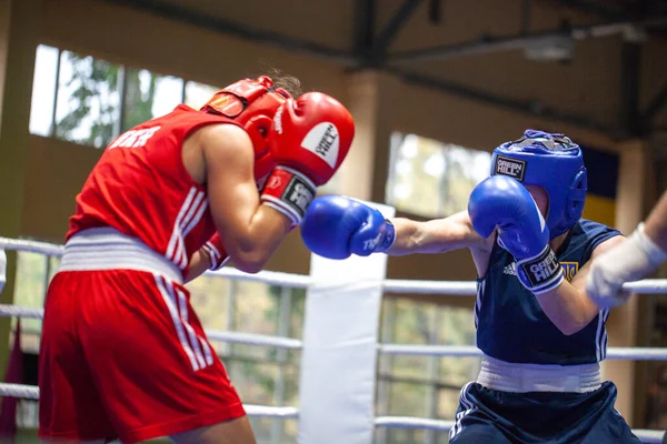 Oekraïense Bokskampioen Onder Topvrouwen Oekraïens Bokskampioenschap Onder Jonge Vrouwen Junioren — Stockfoto