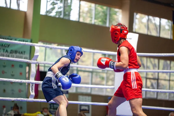 Oekraïense Bokskampioen Onder Topvrouwen Oekraïens Bokskampioenschap Onder Jonge Vrouwen Junioren — Stockfoto