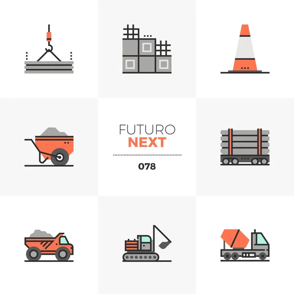 Conjunto Ícones Planos Modernos Máquinas Pesadas Transporte Construção Elementos Gráficos —  Vetores de Stock