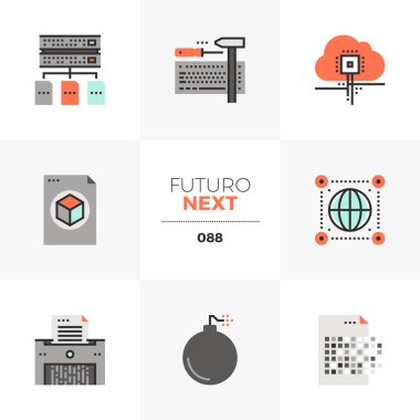 Genel veri koruma yönetmeliği modern düz simgeler kümesi. Benzersiz renk düz grafik öğelerine kontur hatları ile. Premium kalite vektör piktogram anlayışı web, logo, marka, infographics için.