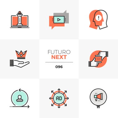 Modern düz simgeler dijital pazarlama stratejisi, online iş ayarlayın. Benzersiz renk düz grafik öğelerine kontur hatları ile. Premium kalite vektör piktogram anlayışı web, logo, marka, infographics için.