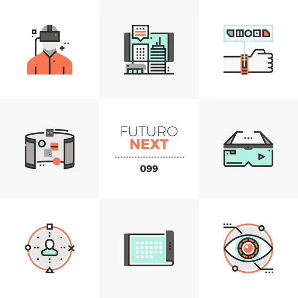 Modern Flat Icons Set Virtual Reality Headset Future Technology Unique — Stock Vector