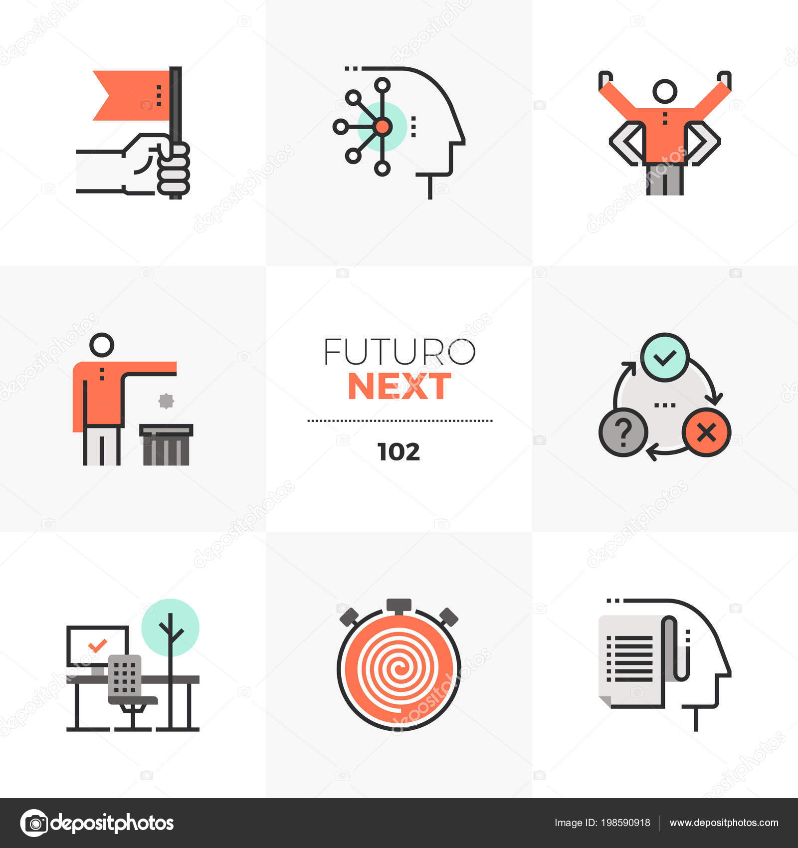 個人の生産性 ビジネス人目標のモダンなフラット アイコン セット ストローク ラインと独特の色フラットなグラフィック要素 プレミアム品質ベクトル  ピクトグラム Web ブランディング ストックベクター ©bloomua 198590918