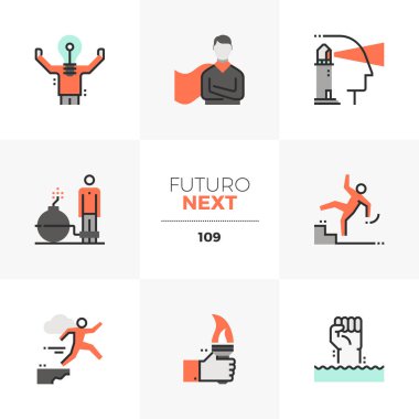 Modern düz simgeler başarı iş lideri, liderlik becerileri ayarlayın. Benzersiz renk düz grafik öğelerine kontur hatları ile. Premium kalite vektör piktogram anlayışı web, logo, marka, infographics için.