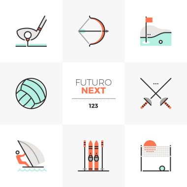Modern düz simgeler açık spor eğlence spor etkinliği, ayarlayın. Benzersiz renk düz grafik öğelerine kontur hatları ile. Premium kalite vektör piktogram anlayışı web, logo, marka, infographics için.