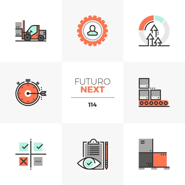 Modern Flat Icons Set Lean Manufacturing Quality Control Process Unique — Stock Vector