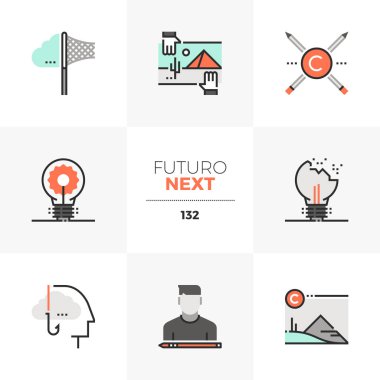 Fikri mülkiyet hakları, fikir çalmak modern düz simgeler kümesi. Benzersiz renk düz grafik öğelerine kontur hatları ile. Premium kalite vektör piktogram anlayışı web, logo, marka, infographics için.