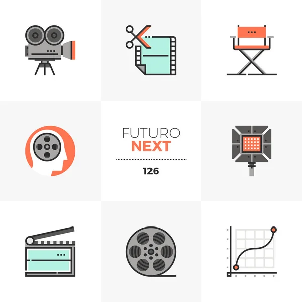 Moderne Platte Pictogrammen Instellen Voor Productie Van Films Video Maken — Stockvector