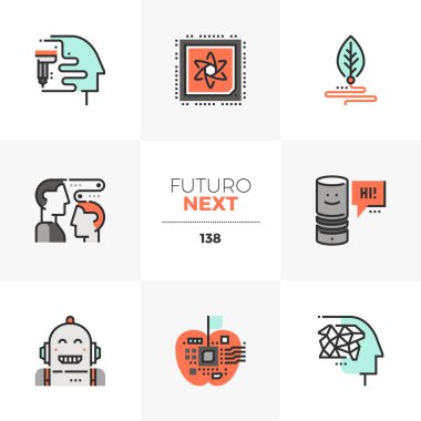 Modern düz simgeler gelişmekte olan teknolojileri, bilişsel bilim gelecekteki ayarlayın. Benzersiz renk düz grafik öğelerine kontur hatları ile. Premium kalite vektör piktogram anlayışı web, logo, infographics için.
