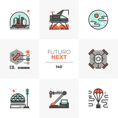 Modern düz simgeler uzay keşfi, dünya dışı yaşam araştırma ayarlayın. Benzersiz renk düz grafik öğelerine kontur hatları ile. Premium kalite vektör piktogram anlayışı web, logo, infographics için.