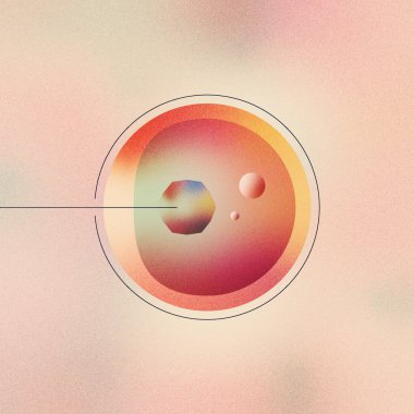 Dijital illüstrasyon insan gen tedavisi, yapay hücre düzenleme, fütüristik Virüs nakli. Vektör canlı renk gradyan geometri biçimi ile yaptı. Renkli dokulu arka plan üzerinde izole.