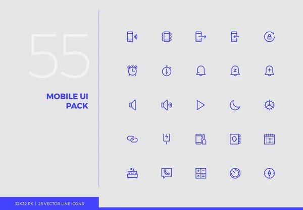 Vektor linje ikoner mobila Ui Pack — Stock vektor