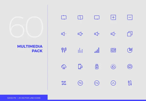 Icônes de ligne vectorielle Pack multimédia — Image vectorielle